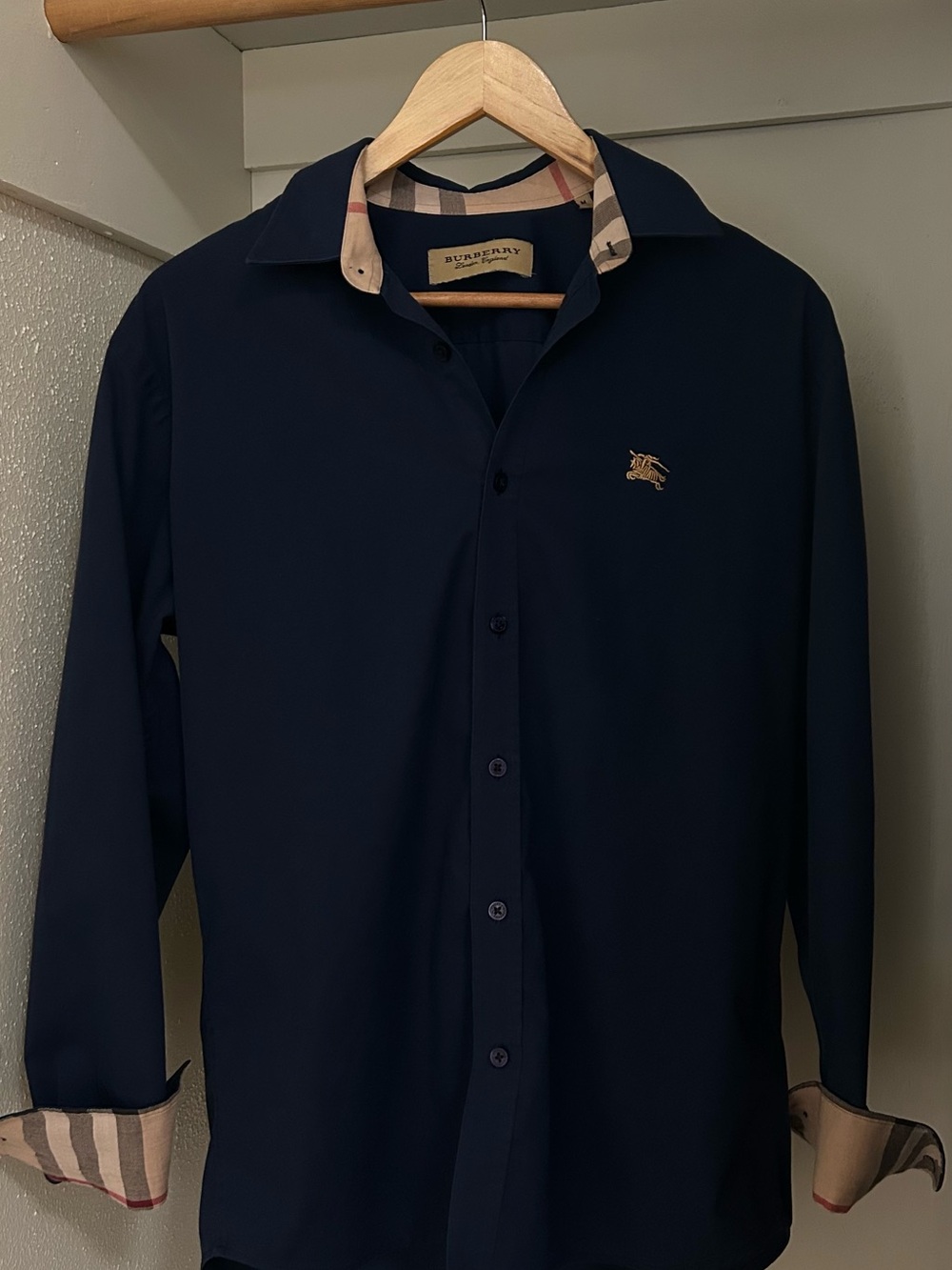 Authentic Burberry Navy Blue Long Sleeve Button Up Shirt - Size M